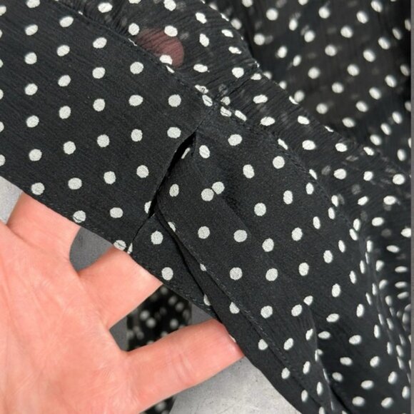 Sezane 100% Silk Wrap Blouse Womens Size 40 French US 8 Polka Dot Top Black Ecru - Picture 9 of 15